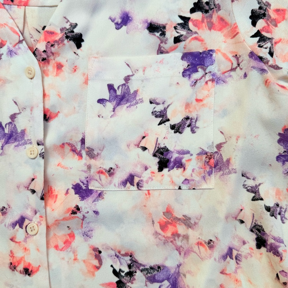Apt 9 Floral Rose Button Up Blouse Purple White Pink Long Sleeve M - Picture 6 of 8